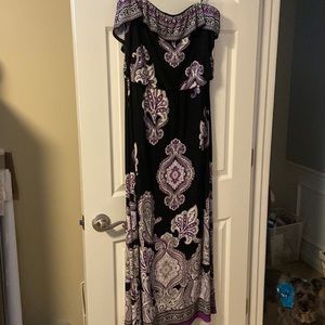 Strapless WHBM black & purple paisley detailing - floor-length dress
